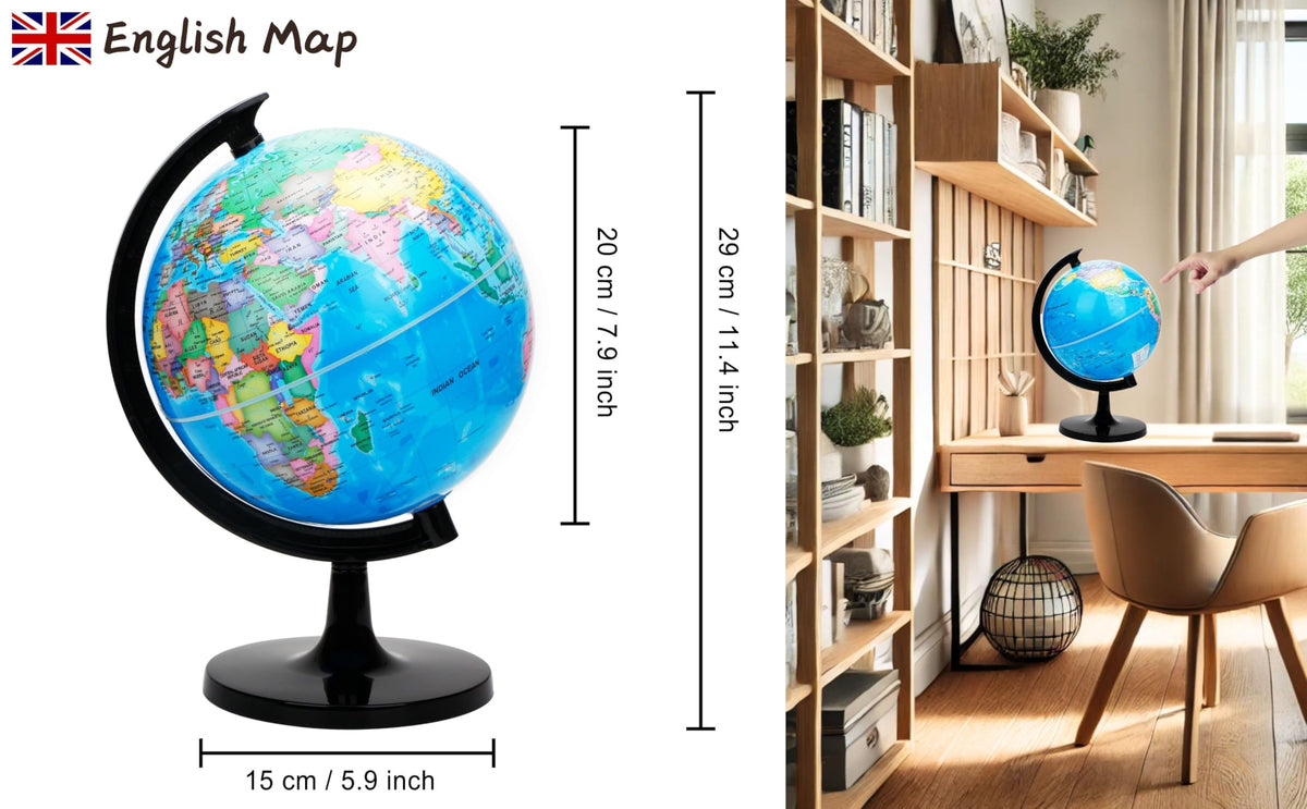 Exerz 8-inch globe stand close-up showing sturdy support for display.