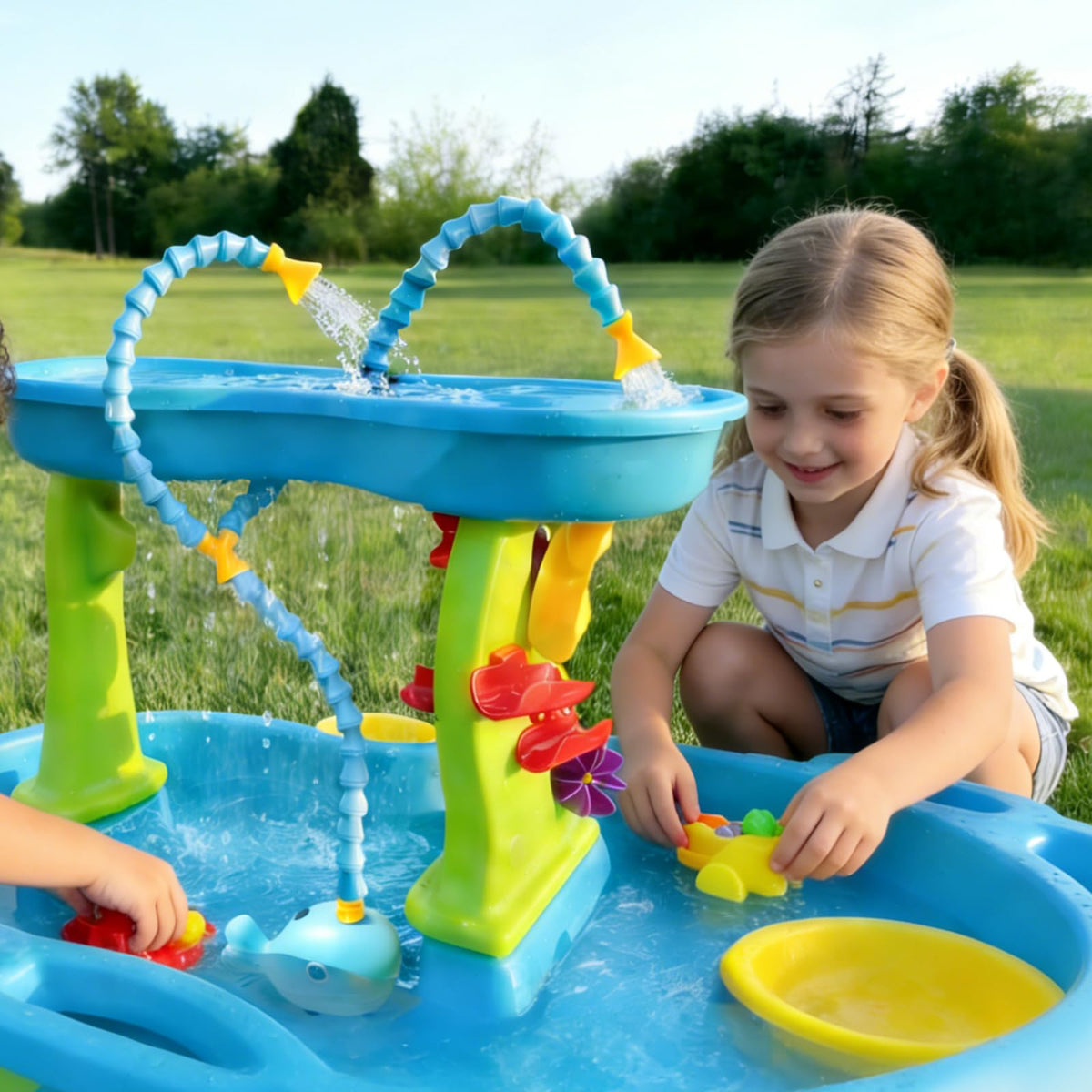 Exokugo water table pump adjustable whale spout directs playful water flow