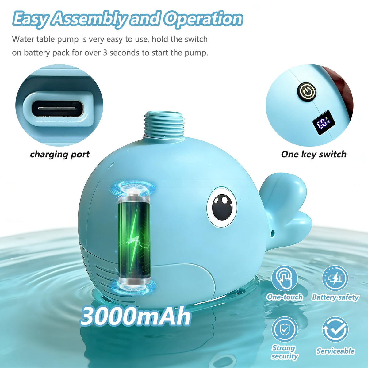 High-flow Exokugo pump with rechargeable 3000mAh battery for long playtime