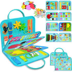 Exorany Busy Board with 8-pages of activities for hands-on toddler learning on the go