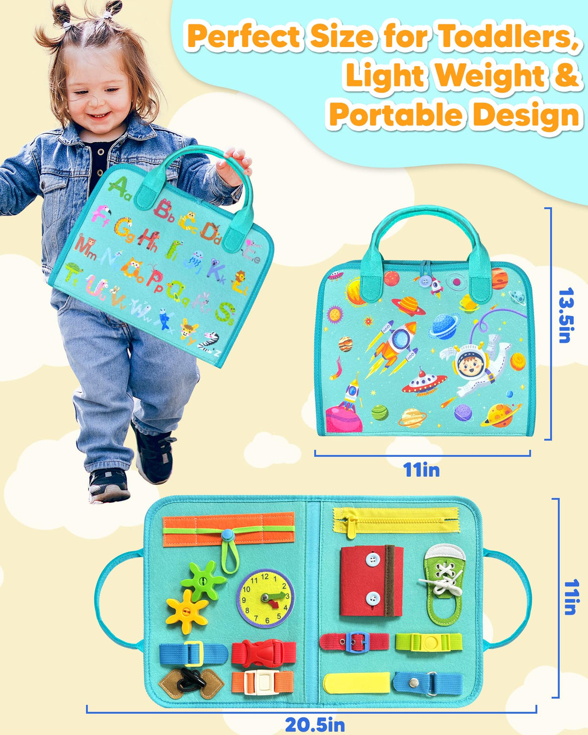 Exorany Busy Board safe-soft-felt construction keeps little ones comfy