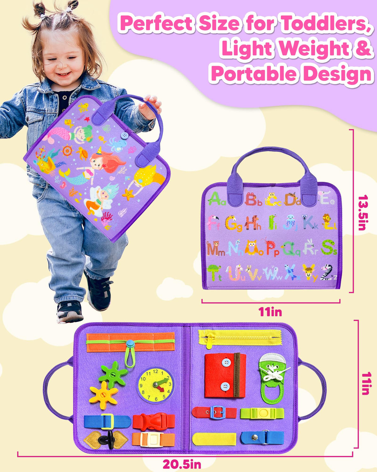 Exorany Busy Board travel-friendly design is ideal for on-the-go quiet play.