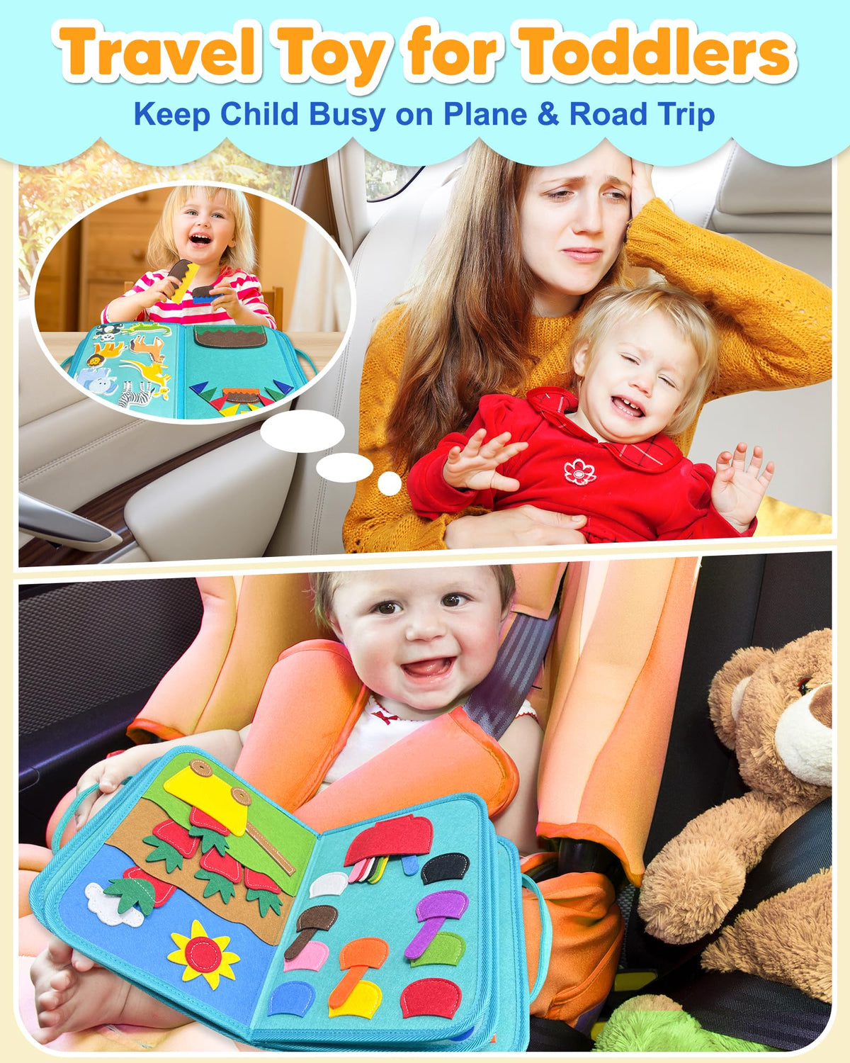 Exorany Busy Board zippers-shoelaces-buttons enhances fine motor skills during play