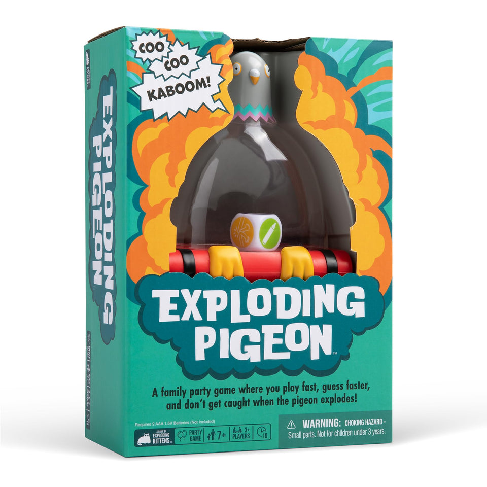 Exploding Pigeon by Exploding Kittens: pigeon shaker enabling fast, fun party challenges.