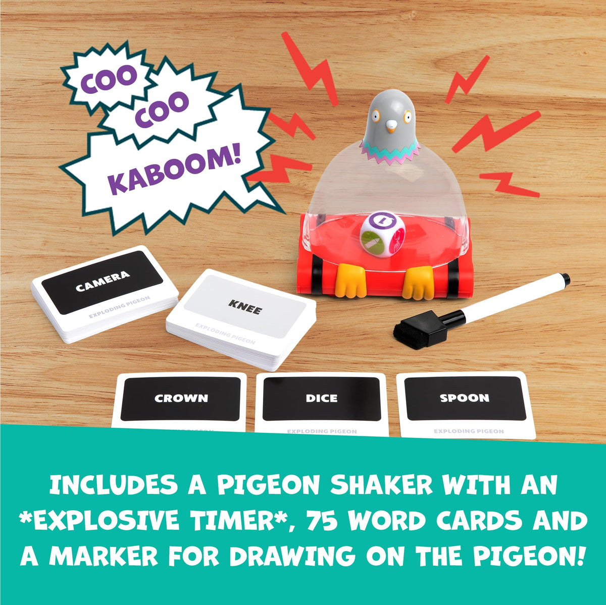 Exploding Pigeon by Exploding Kittens: family-night setup sparks laughter and connection.