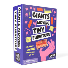 Exploding Kittens Giants Moving Tiny Furniture box shows family-friendly packaging ideal for game nights.