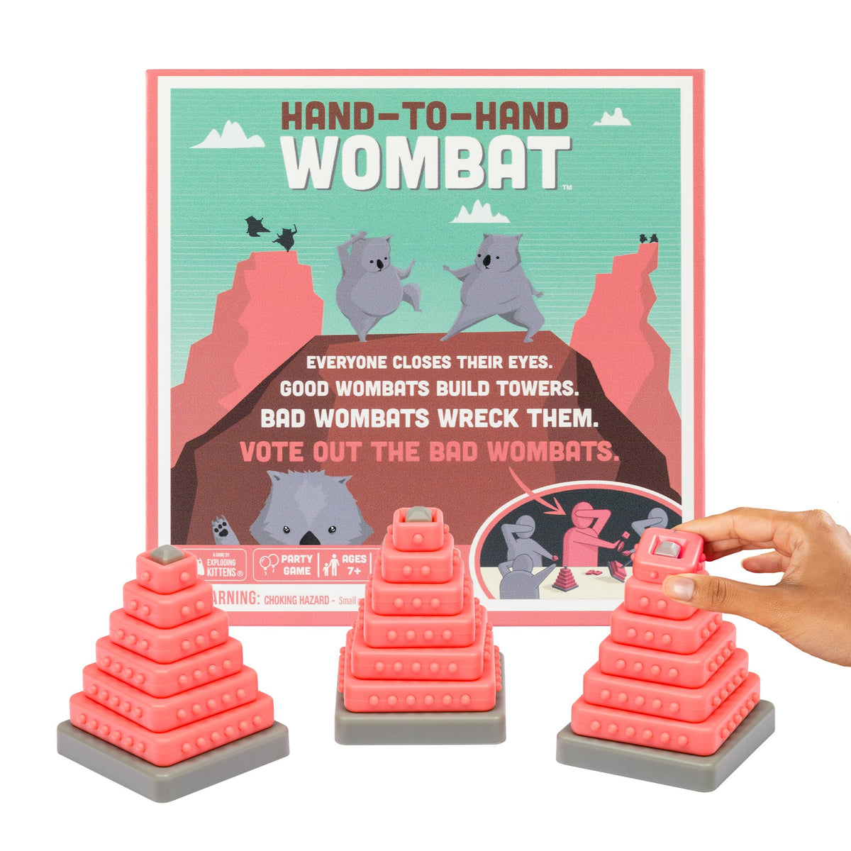 Exploding Kittens Hand to Hand Wombat towers being built during play