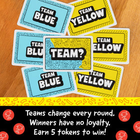 Exploding Kittens No Loyalty play area set up for 4 to 20 players