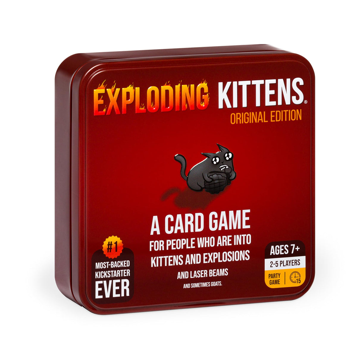 Exploding Kittens Original Edition tin exterior, ideal for portable party play