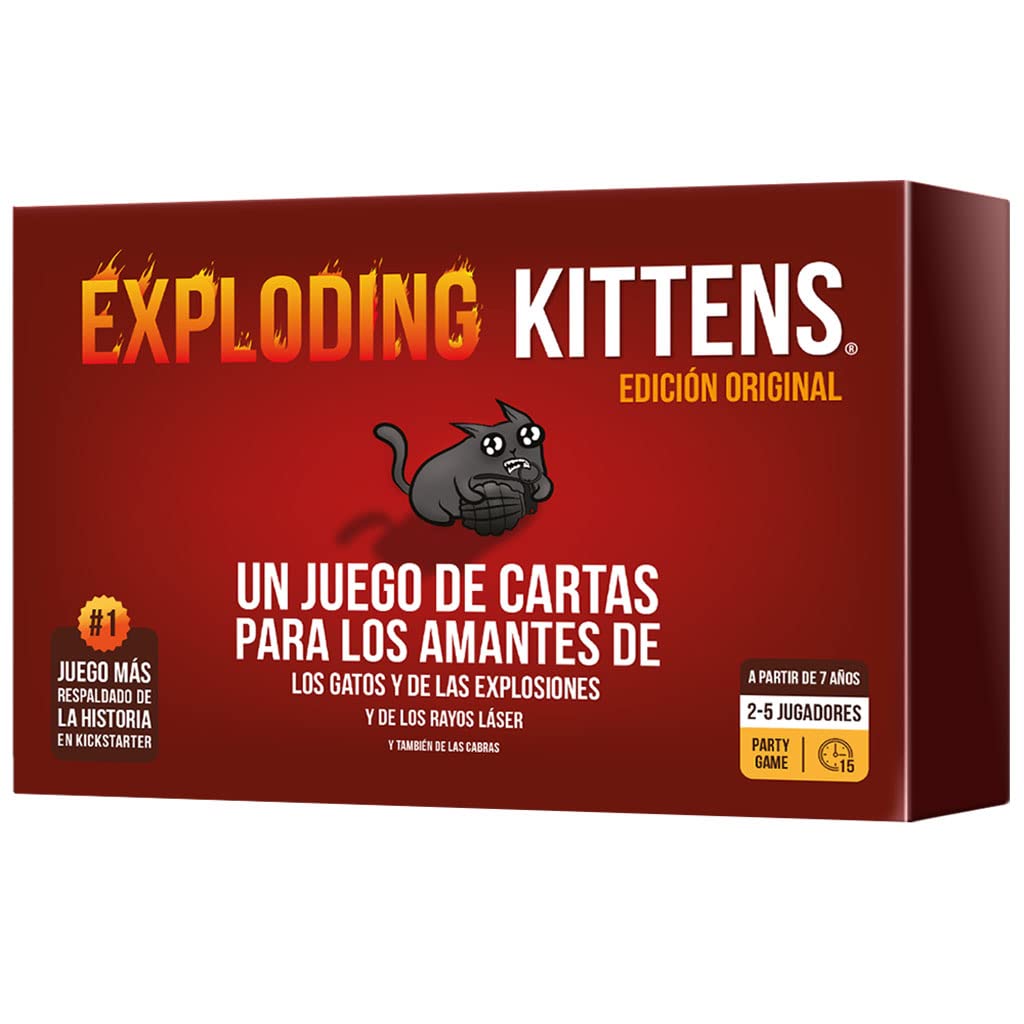 Exploding Kittens Original Spanish Edition cards illustrations for lively, family-friendly game nights.