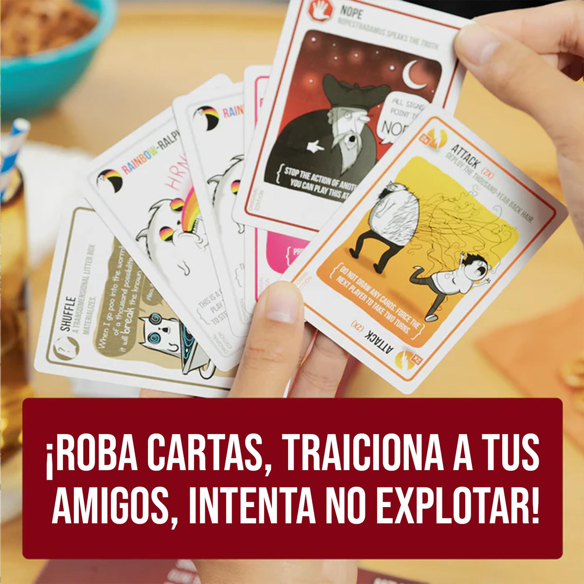 Exploding Kittens Original Spanish Edition instruction manual included for quick learning.