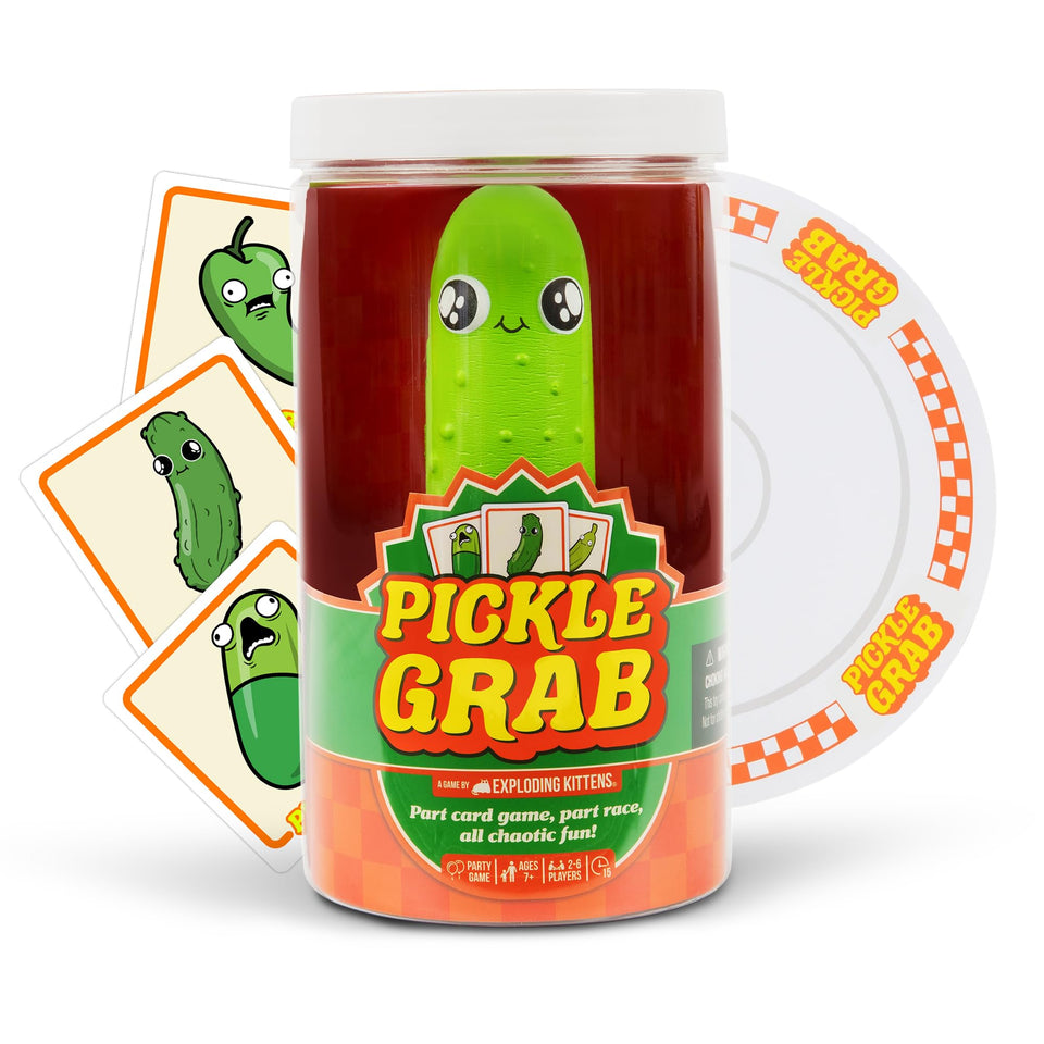 Exploding Kittens Pickle Grab box ready for quick family game night thrills.