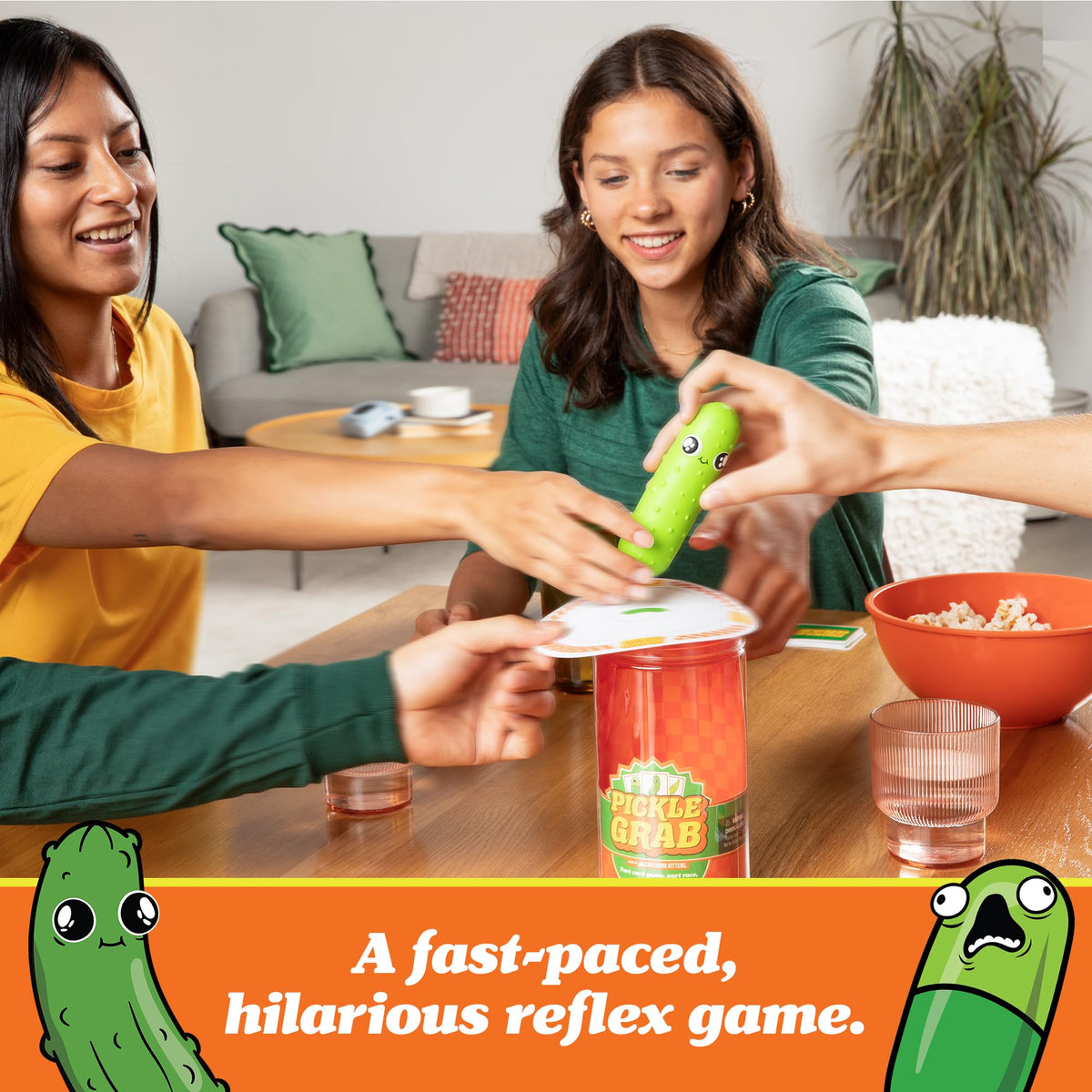 Exploding Kittens Pickle Grab foam pickle prop sets up fast grabbing fun.