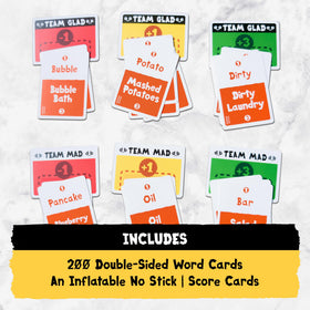 Exploding Kittens Poetry for Neanderthals game boards set up for team play
