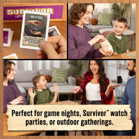Exploding Kittens Survivor cloth bag holding rocks and cards neatly
