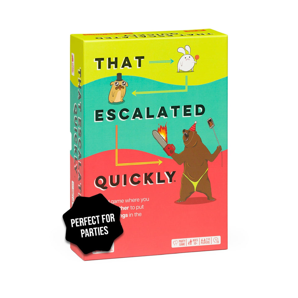 Exploding Kittens That Escalated Quickly box front with vibrant art for quick rounds.