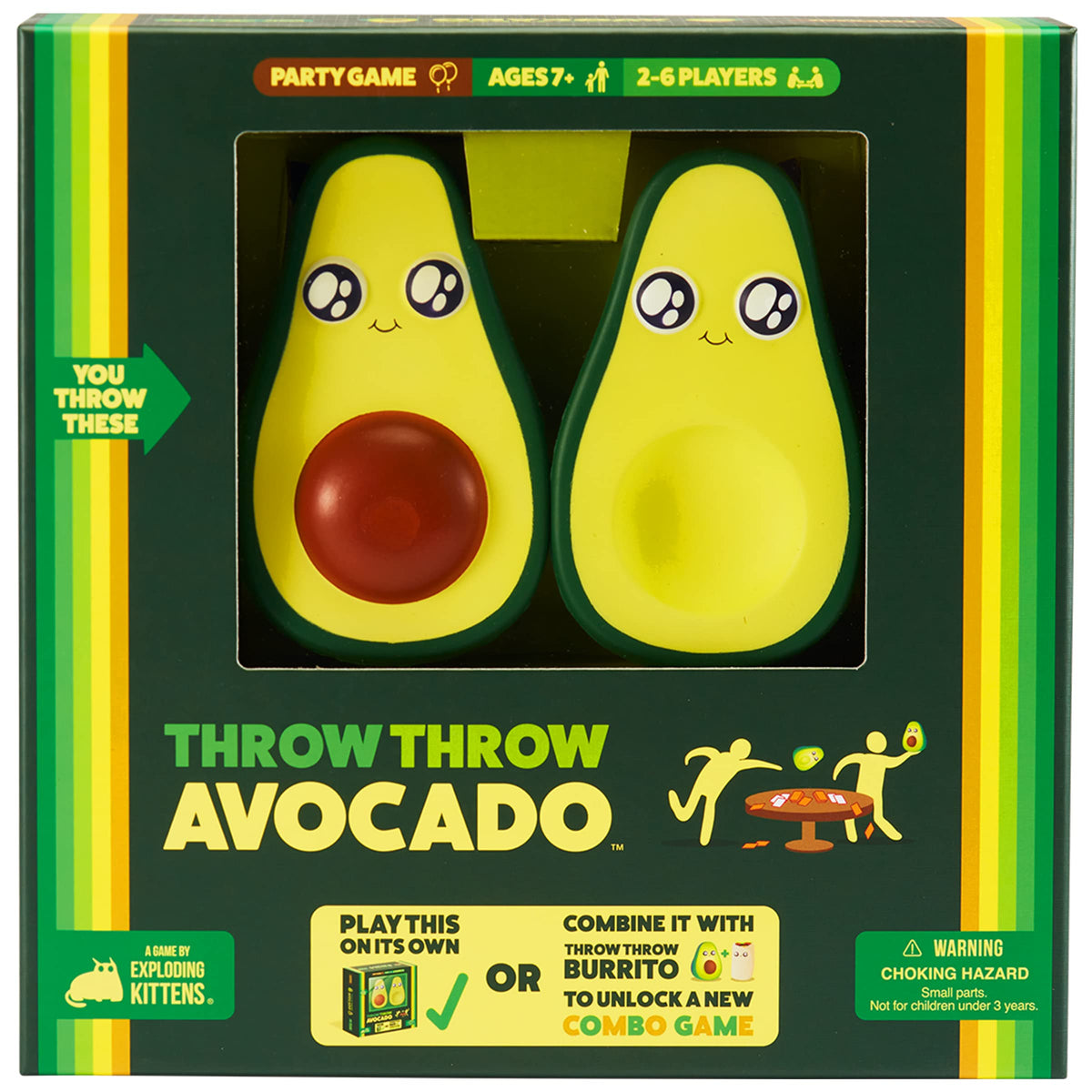 Exploding Kittens Throw Throw Avocado with soft foam avocados for safe, high-energy play.