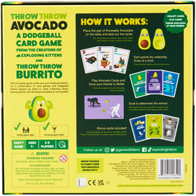 Exploding Kittens Throw Throw Avocado packs compactly for portable fun at gatherings.