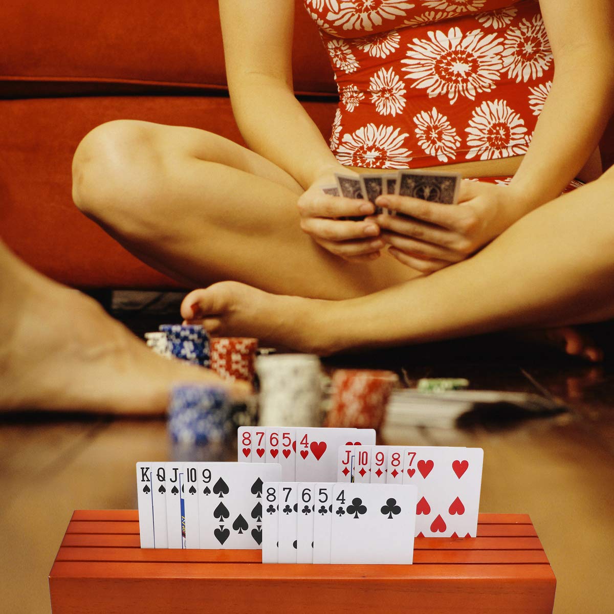 Exqline two-pack card tray ready for Canasta and Bridge sessions