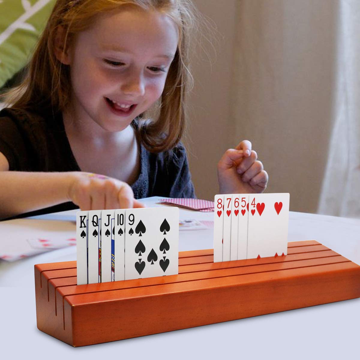 Exqline wooden card holder pair top view helps organize hands and boost focus during play