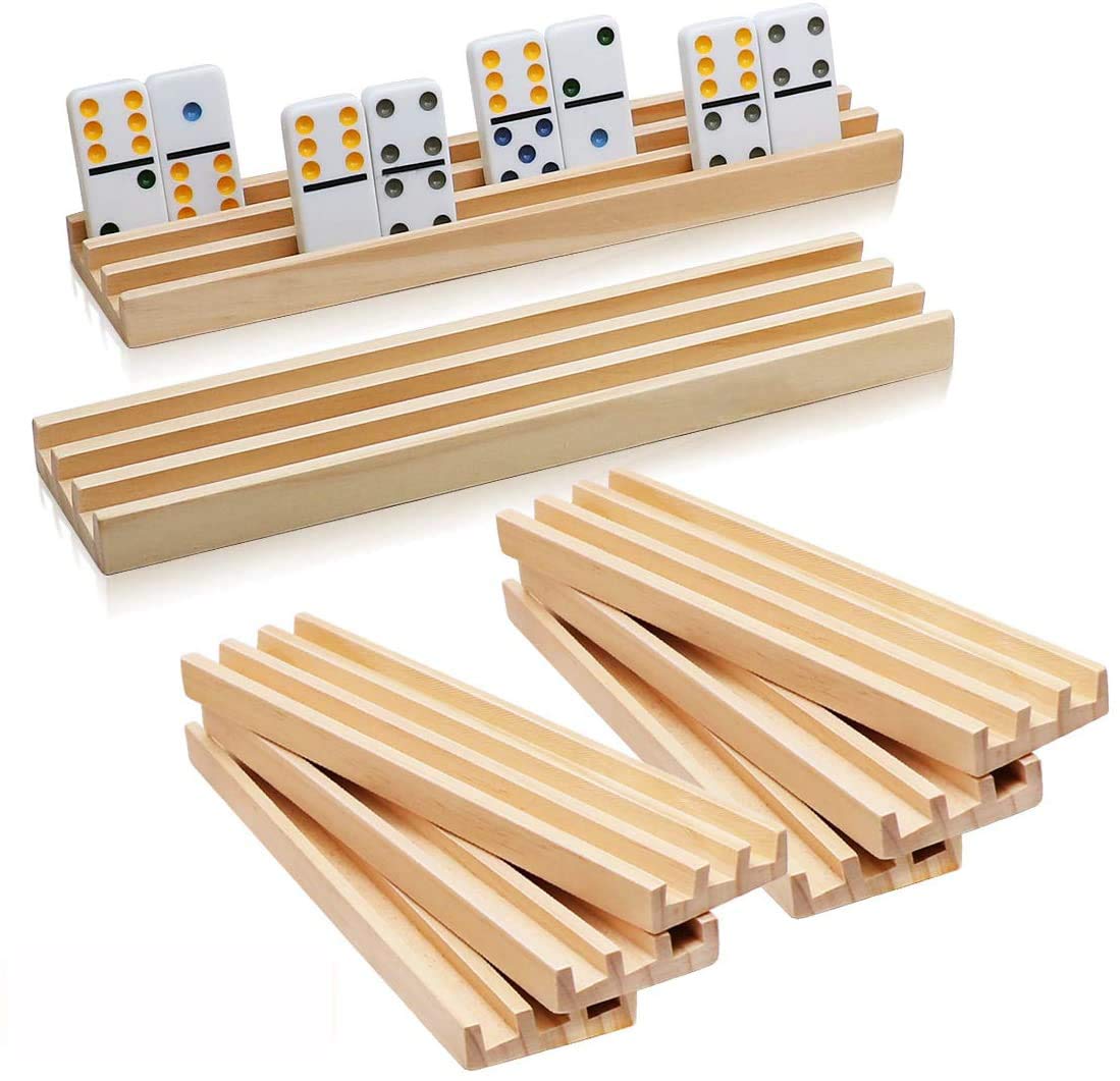 Exqline eight-pack wooden domino racks side view for organized gameplay.
