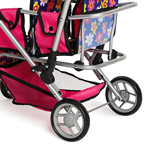 Exquisite Buggy twin doll stroller with soft-grip adjustable handle for growing kids.