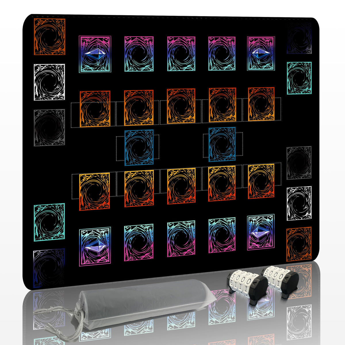 Extalas stitched Yu-Gi-Oh! playmat with two-player layout for smooth dueling