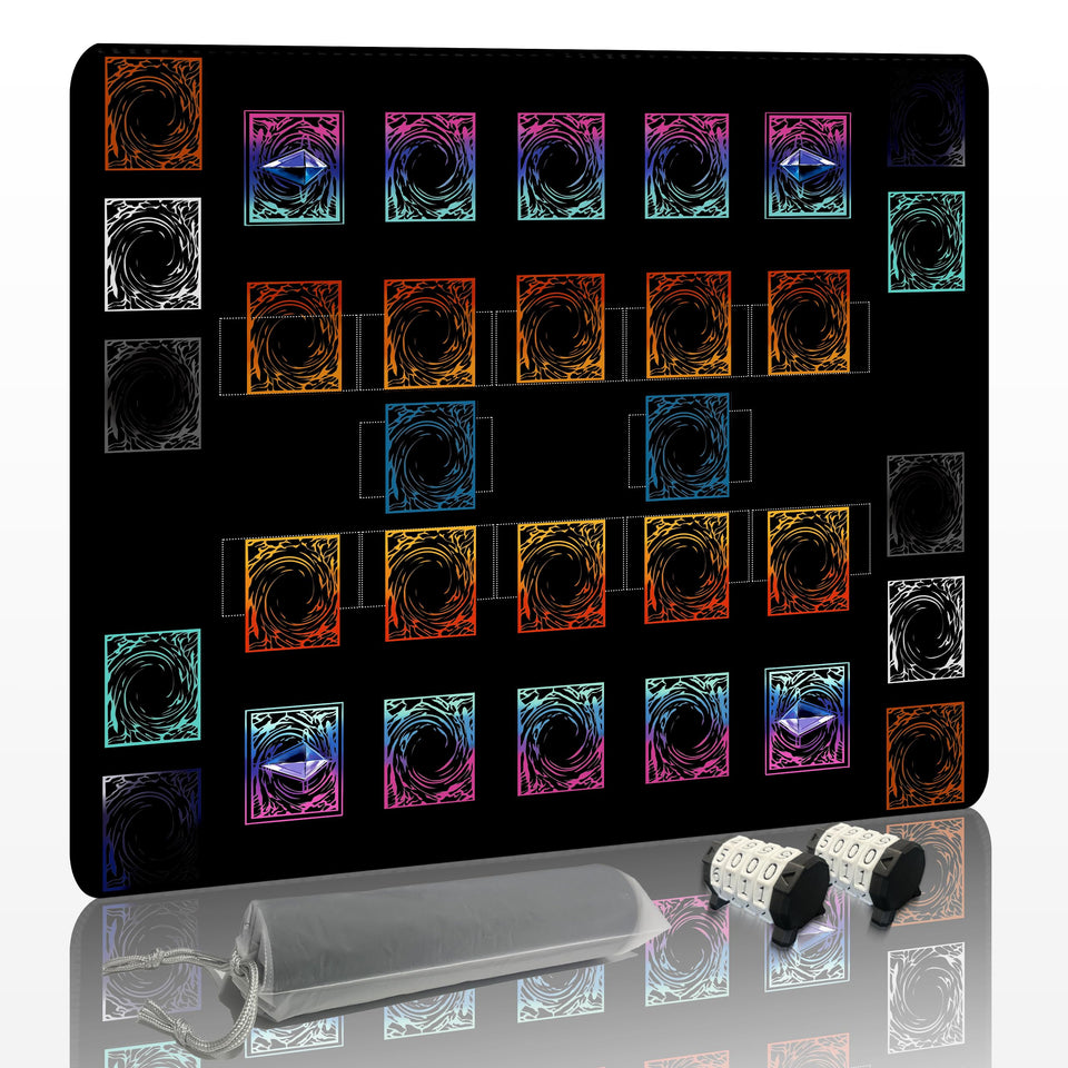 Extalas stitched Yu-Gi-Oh! playmat with two-player layout for smooth dueling