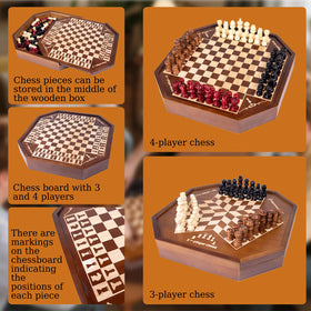 Extguds wooden chess pieces stored inside the integrated box for rapid cleanup.
