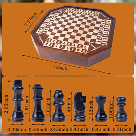Extguds wooden chess pieces stored neatly in a compact box.