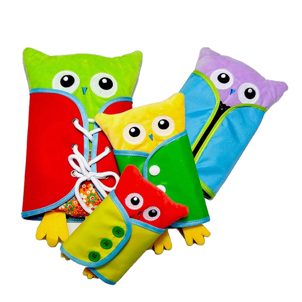 Extpro Learn to Dress Owl Doll with button fastener for independent dressing practice.