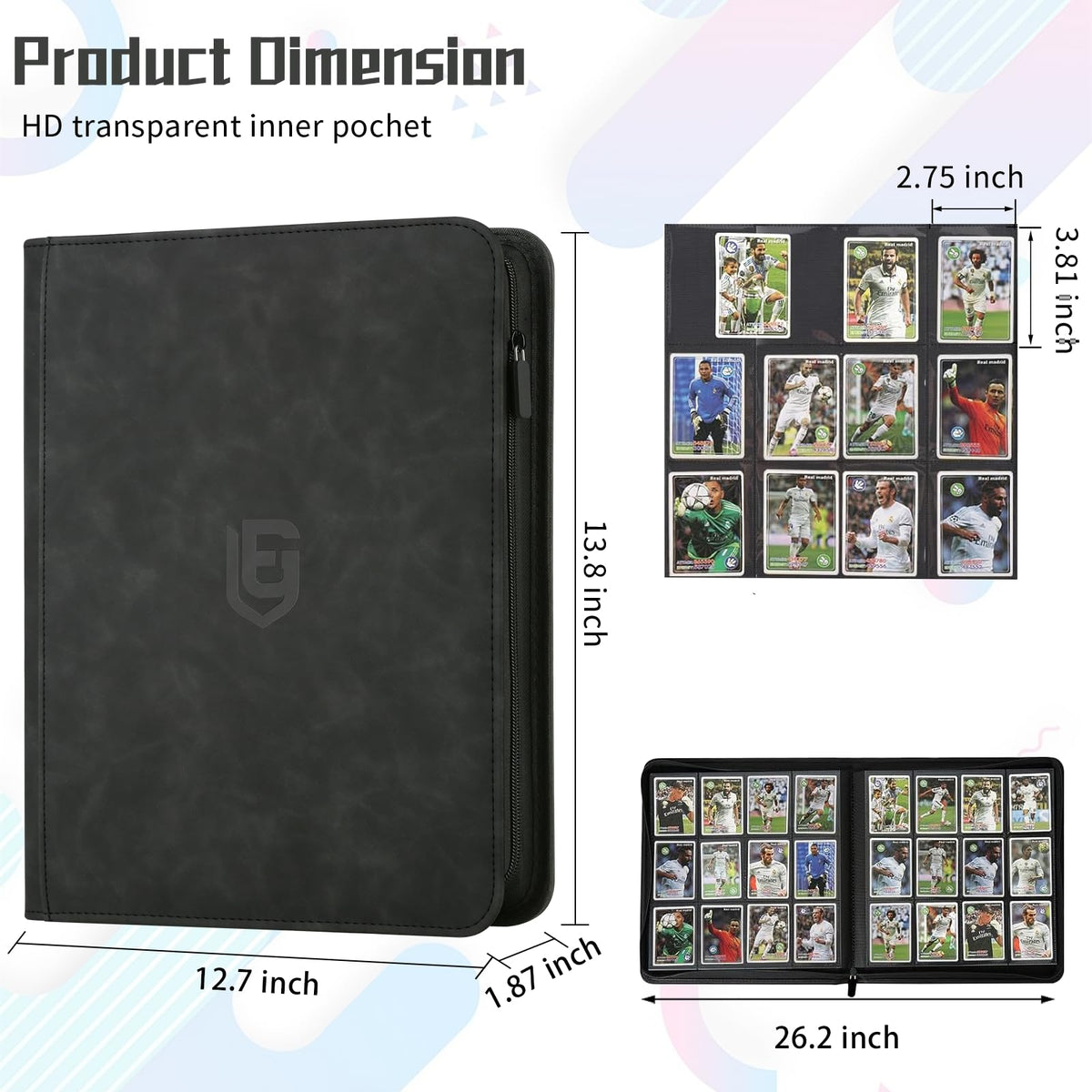 EYEGLEAM binder with side-loading pocket for secure card retention