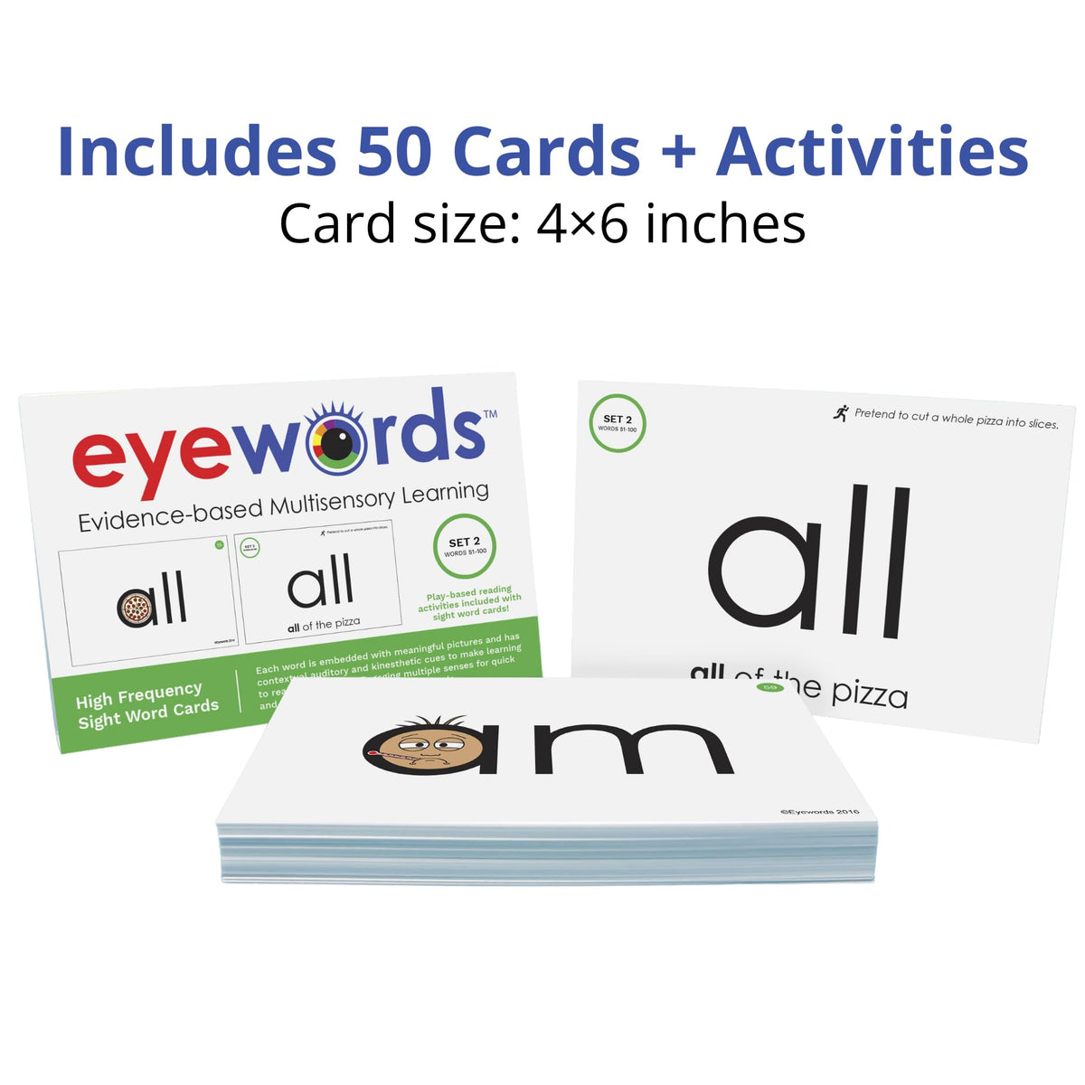 Eyewords Set 2 back side shows text only cue for independent practice and fluency building.