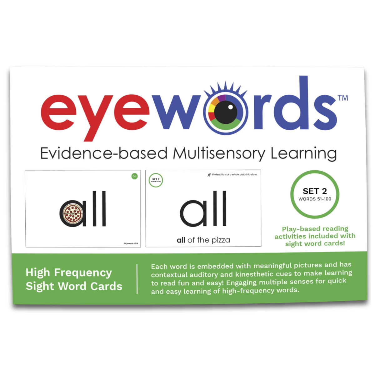 Eyewords Set 2 front cover with colorful high frequency words to boost early reading skills.