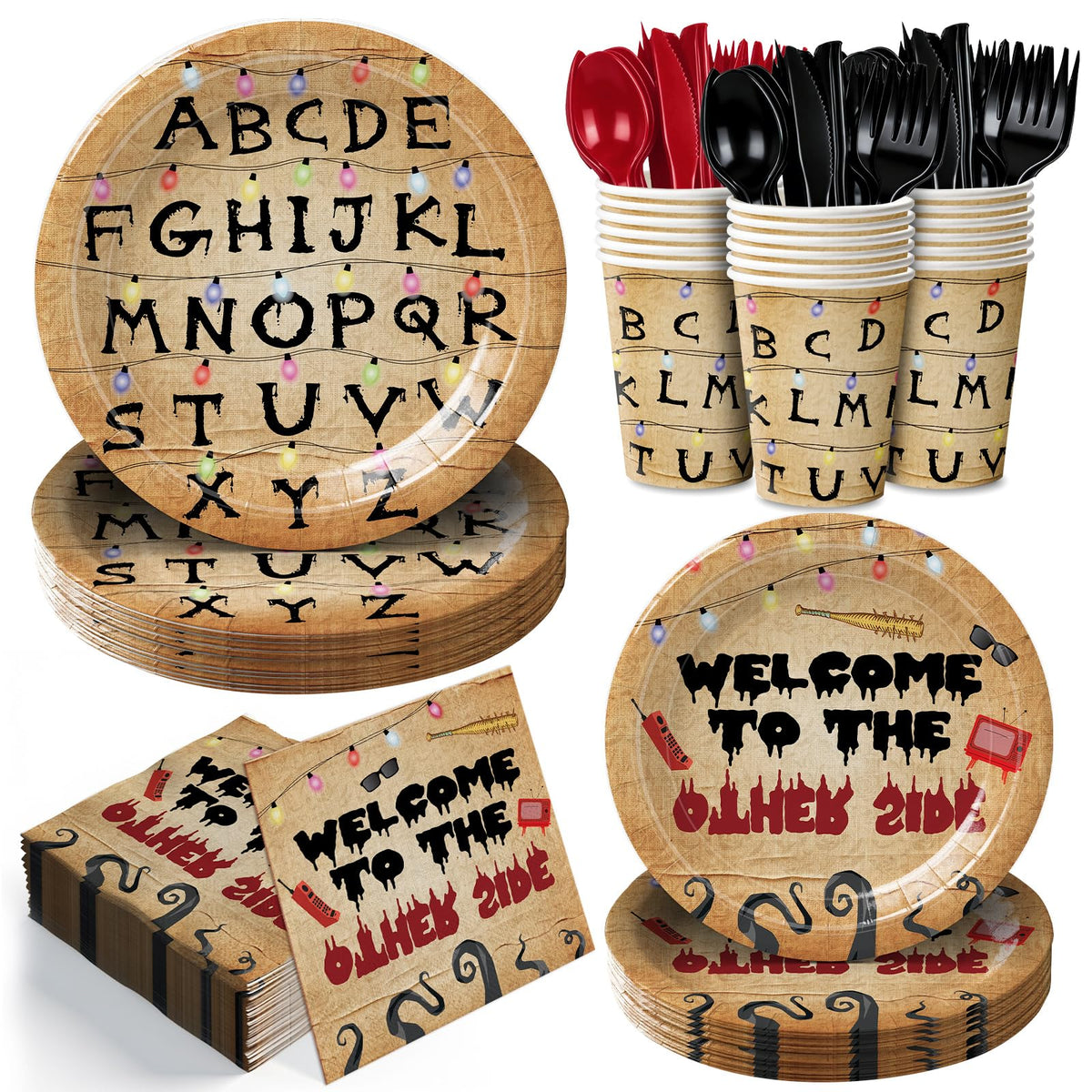 Eywusco spooky rustic alphabet dinner plates for festive birthdays and easy cleanup.