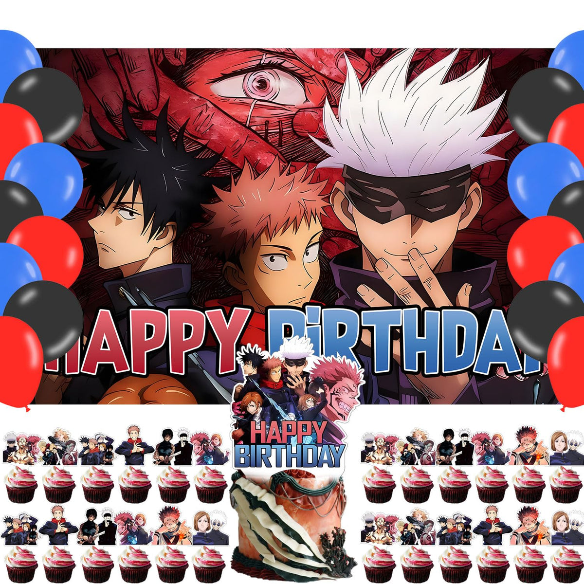 Ezcpigei Jujutsu Kaisen birthday banner backdrop for festive photos and party decor