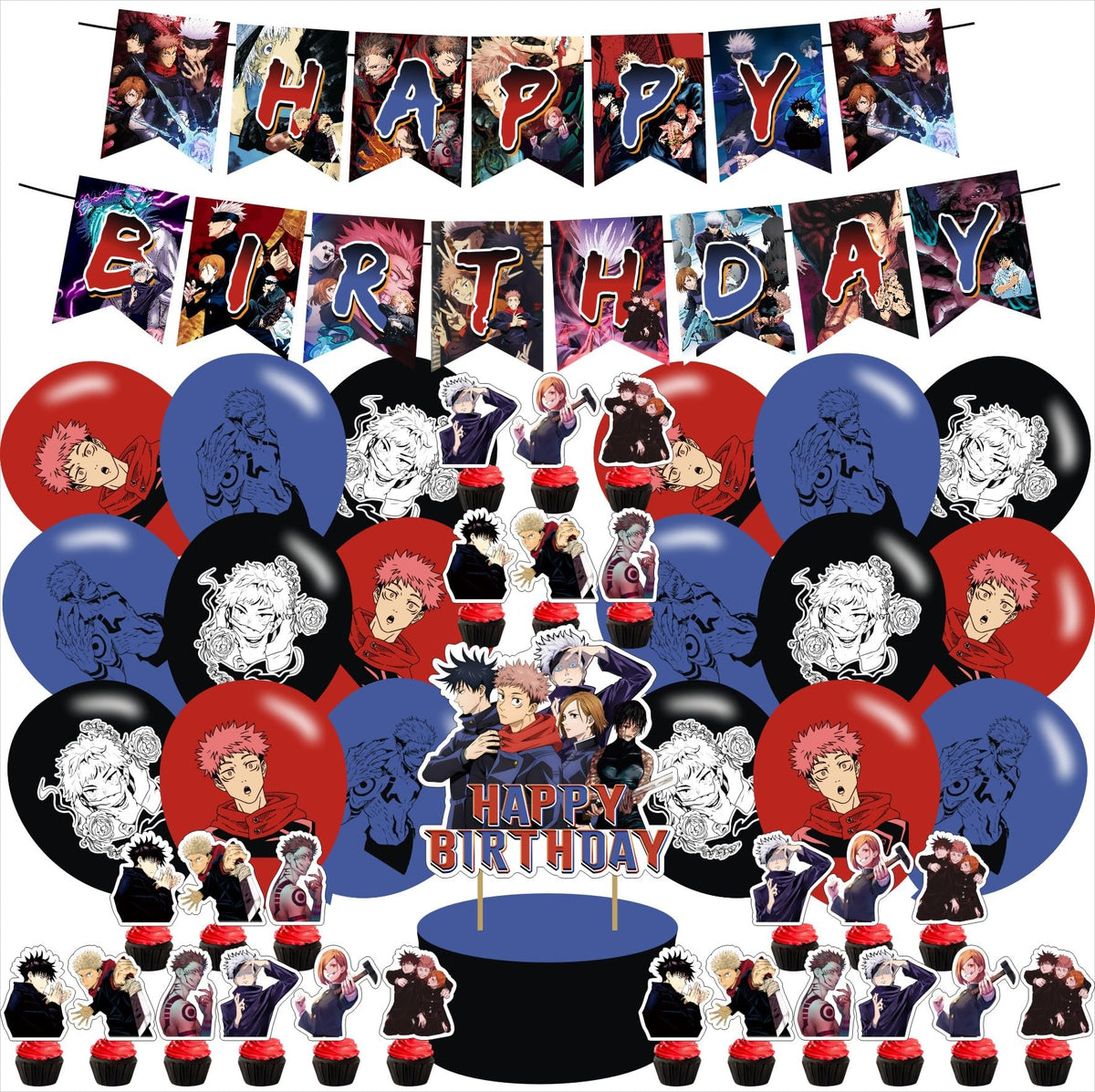 Ezcpigei Jujutsu Manga Kaisen birthday party supplies set with toppers and balloons for anime-themed celebrations