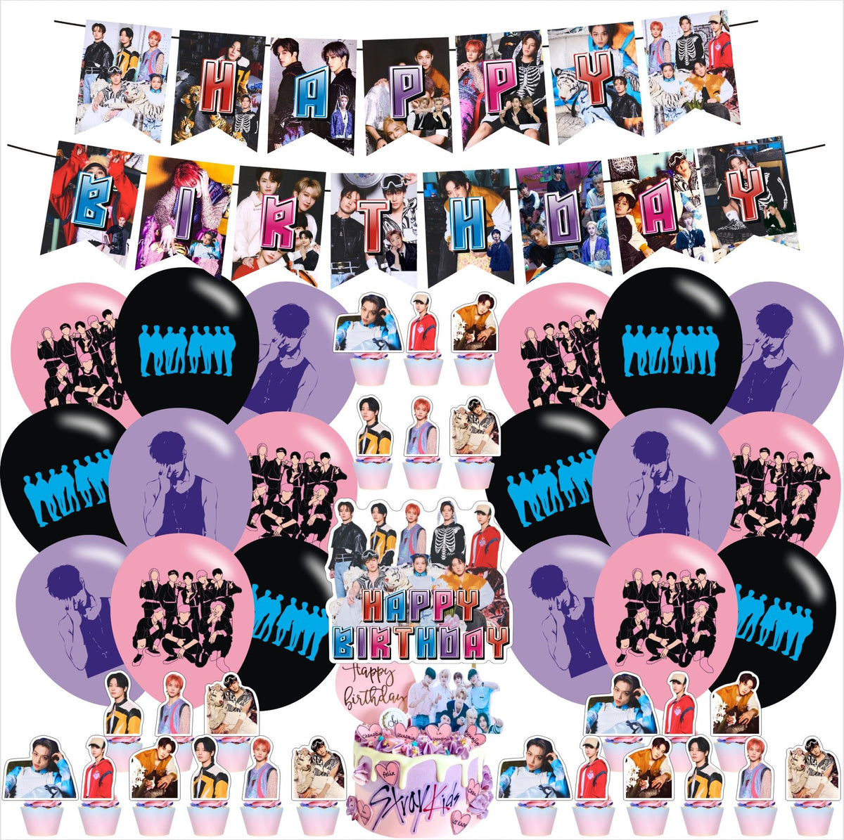 Ezcpigei Stray Kids 5 Star banner for birthdays enhances party visuals.