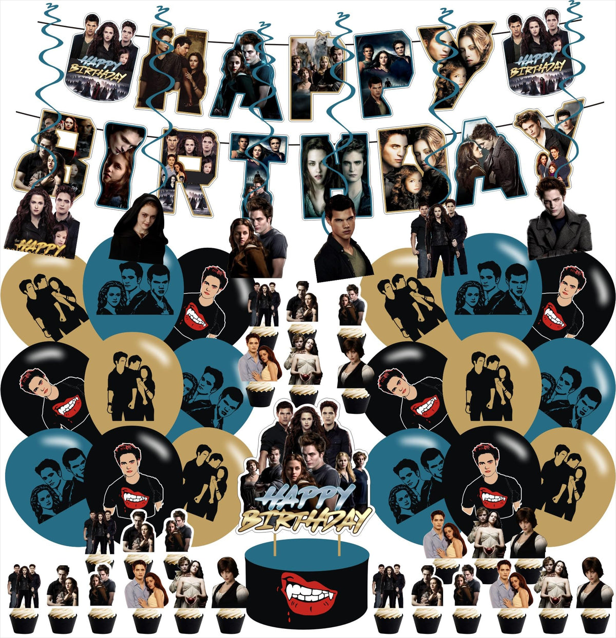 Ezcpigei Vampire Party Decoration banner, balloons and swirls create a festive, reusable Halloween backdrop.