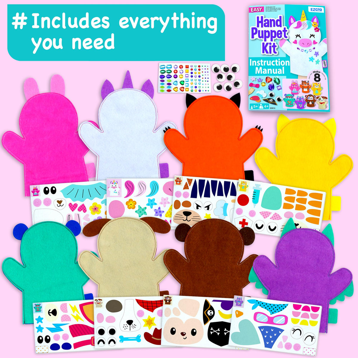 EZCRA 8 Projects layout image shows step-by-step, mess-free crafting for parents.