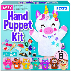 EZCRA Unicorn Hand Puppet Kit cover showing a colorful unicorn inspires imaginative play.