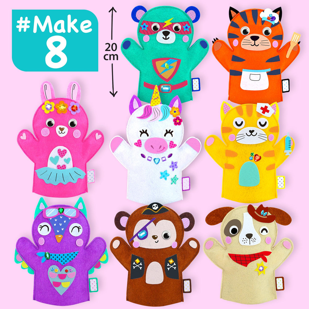 EZCRA Unicorn Hand Puppet Materials image highlights safe, non-toxic supplies for kids.