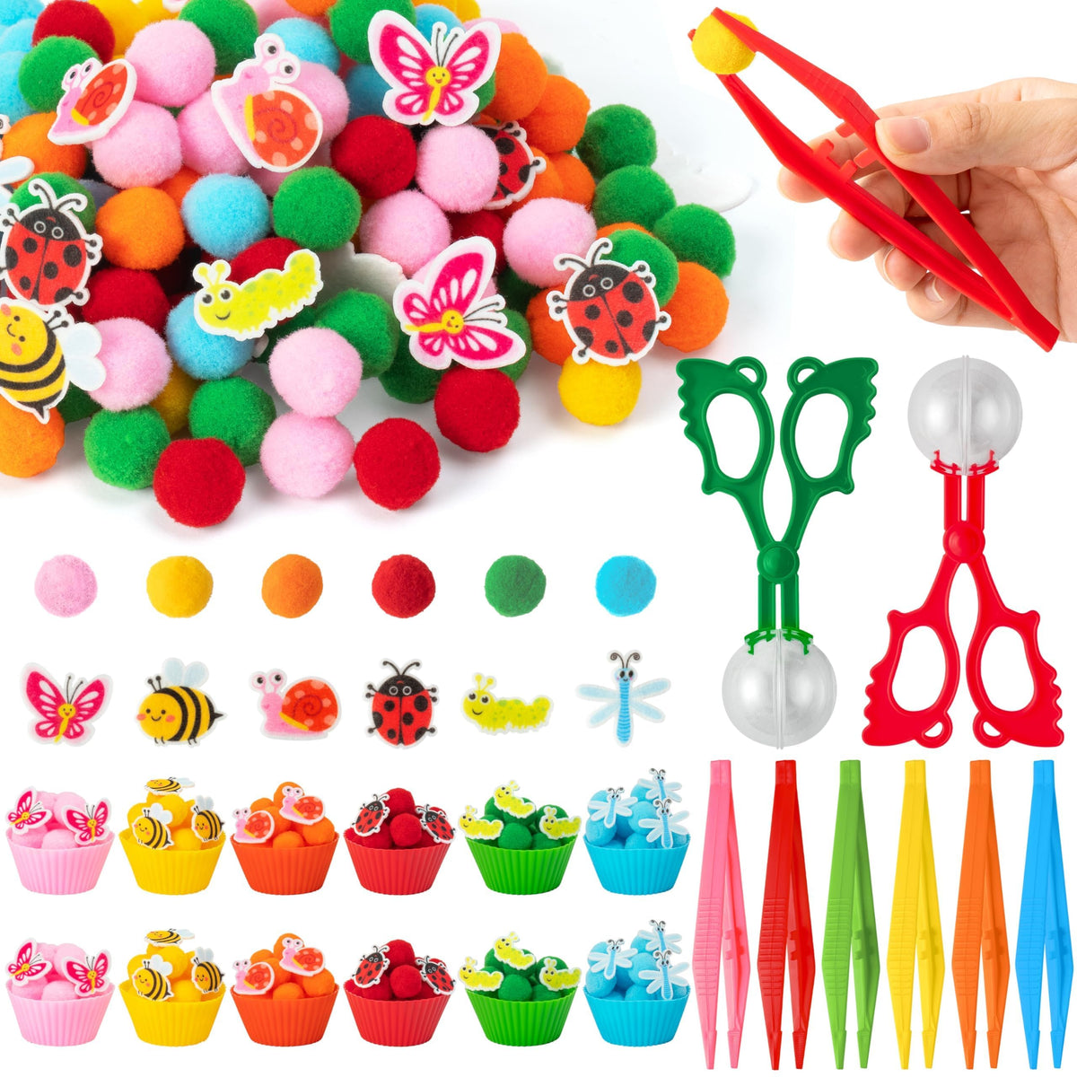 EZdhuawuse pom-poms for spring sensory play and color sorting.