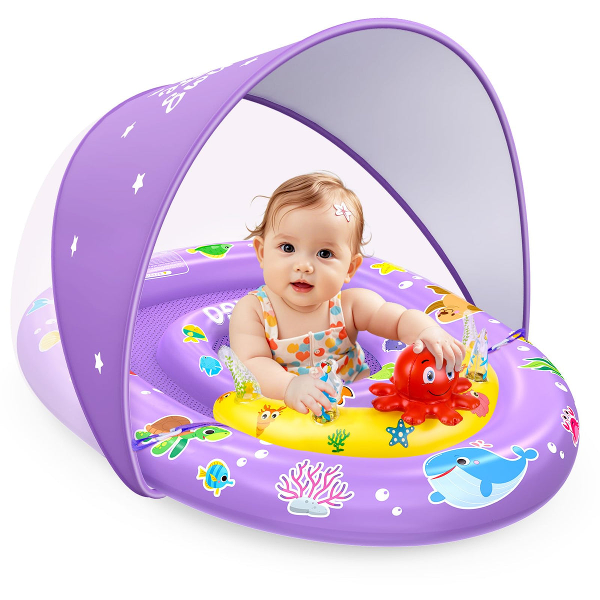 EZIGO baby pool float with canopy UPF 50+ sun protection for sunny days
