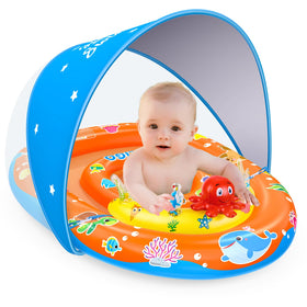 EZIGO baby pool float with canopy offers UPF 50+ sun protection for outdoor swimming
