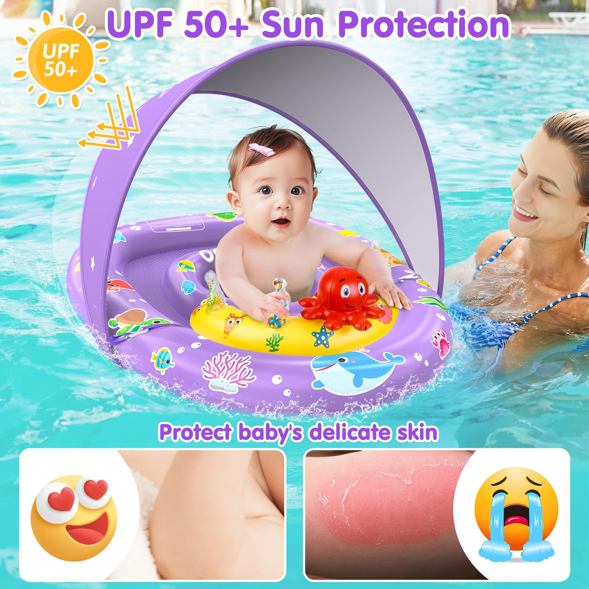 EZIGO baby float with detachable toys octopus and dolphins for water play