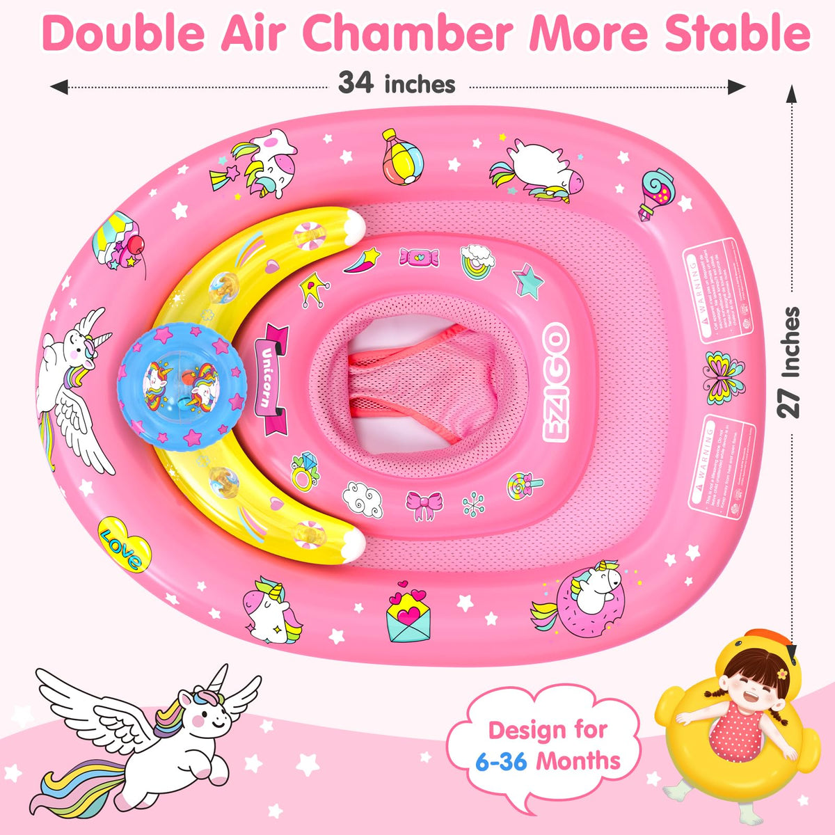 EZIGO baby float's safe mesh splash zone invites water exploration.