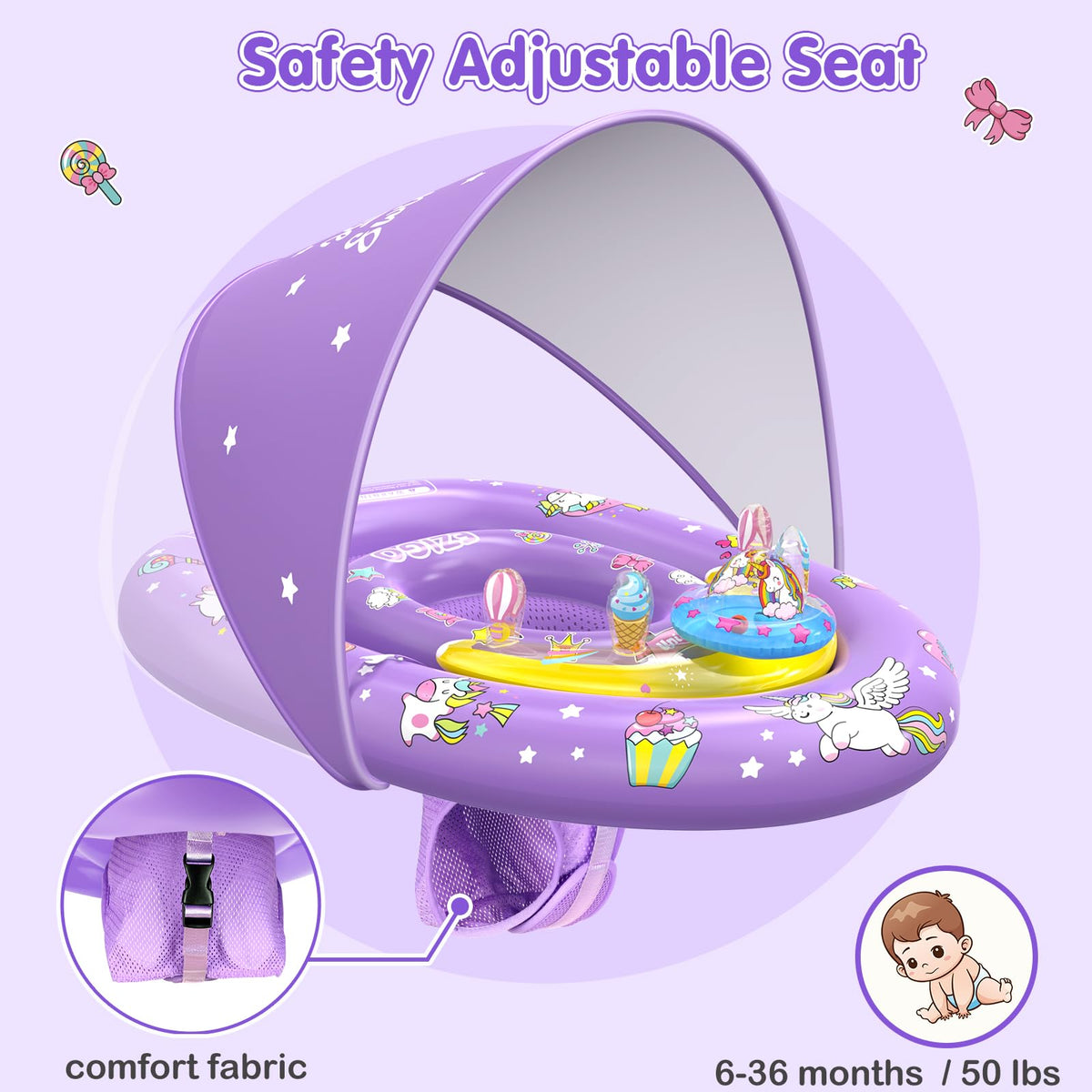 EZIGO unicorn toy on float enhances baby engagement during swim time