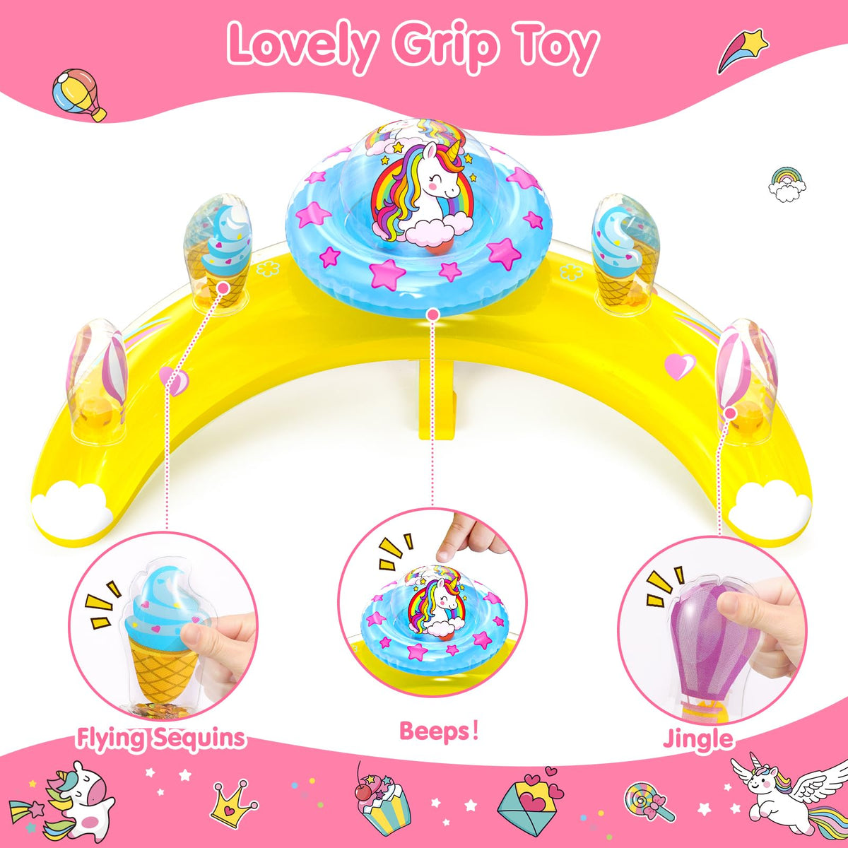 EZIGO float with detachable unicorn toy for interactive sensory play in the tub.