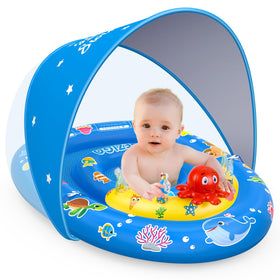 Ezigo baby pool float with canopy offers sun protection for infants during outdoor swimming